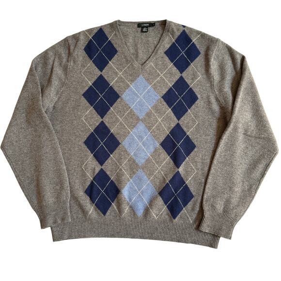 J. Crew Men's Argyle V Neck Lambs Wool Sweater Size XL EUC Preppy Pullover - Picture 8 of 8